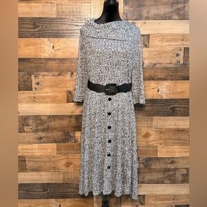 Croft & Barrow Women's Gray Black Belted Sweater Dress 3/4 Sleeve Large L AB 775